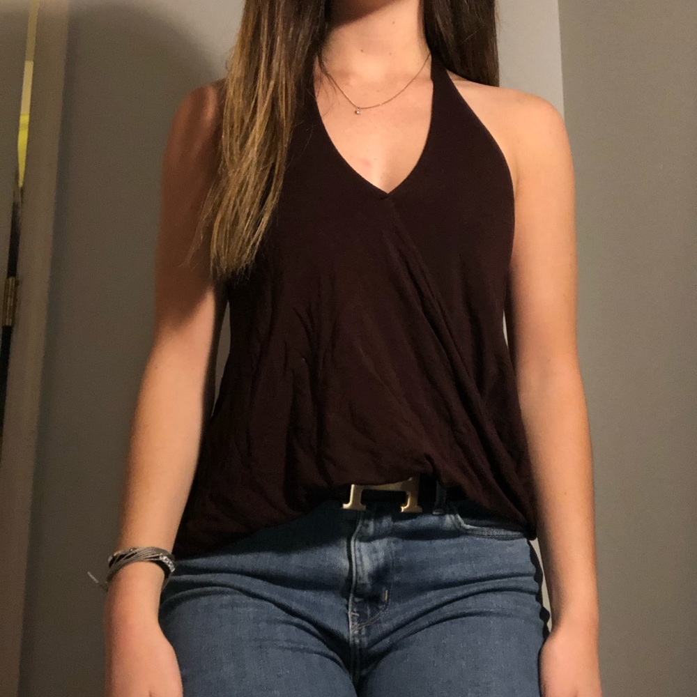 Dark maroon crisscross top